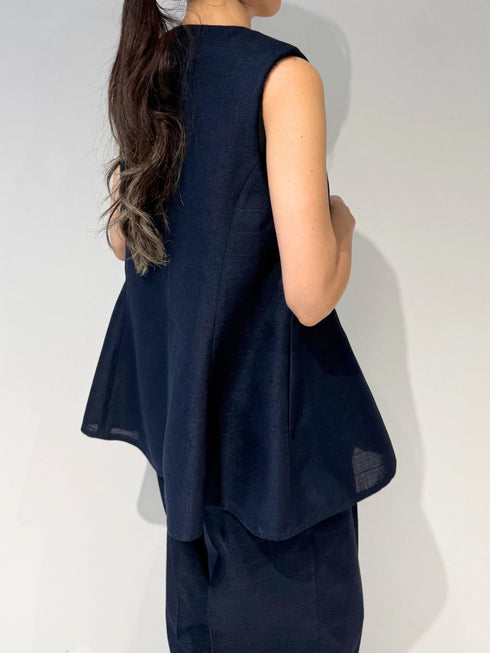 【 予約:4月下旬 】Uネックリネンツイードジレ /M262-48062