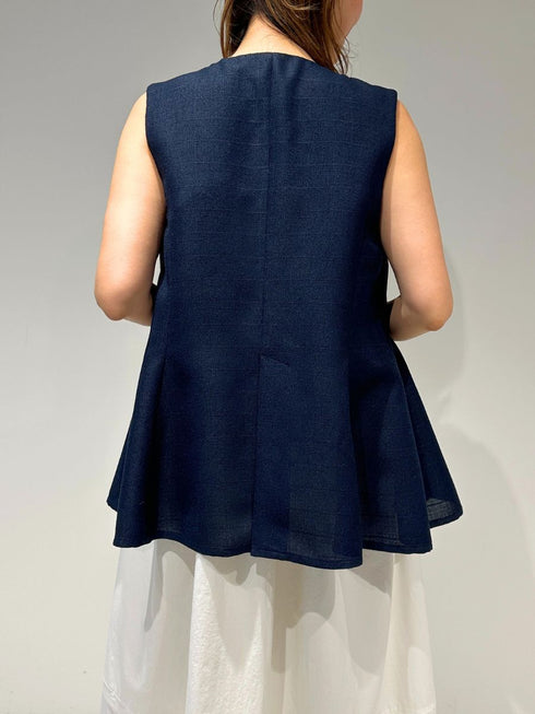 【 予約:4月下旬 】Uネックリネンツイードジレ /M262-48062