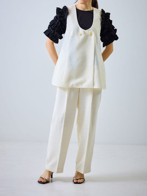 【 予約:4月下旬 】Uネックリネンツイードジレ /M262-48062