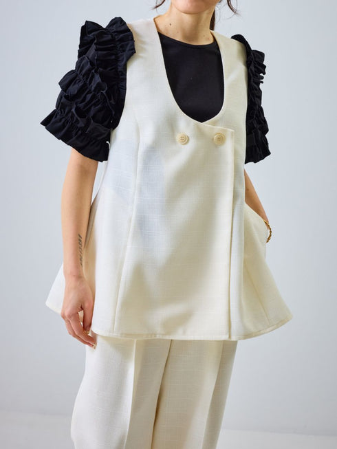 【 予約:4月下旬 】Uネックリネンツイードジレ /M262-48062