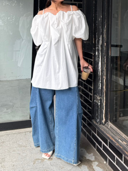 【 予約:4月下旬 】2WAYオフショルブラウス /M262-13055