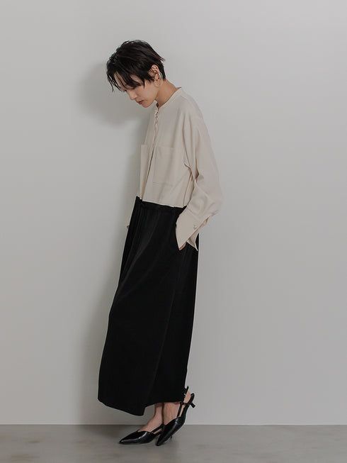 【 予約:11月下~12/上旬 】パールロングシャツOP /5436-488BKK