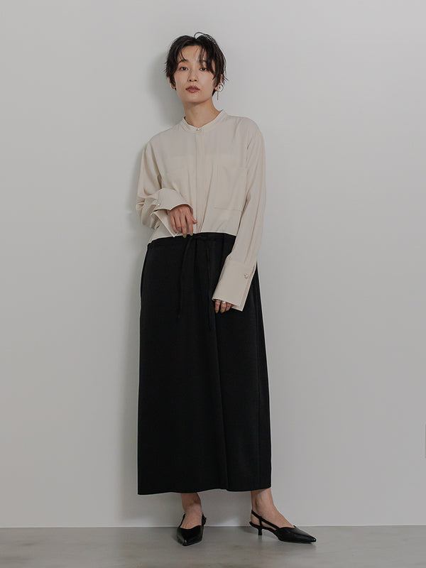 【 予約:11月下~12/上旬 】パールロングシャツOP /5436-488BKK