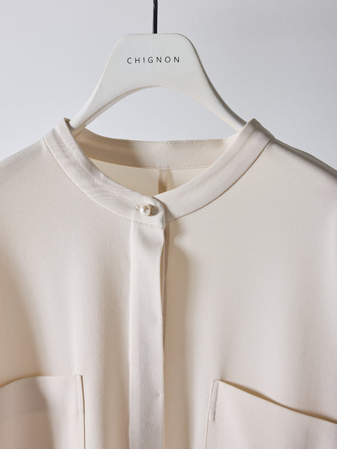 【 予約:11月下~12/上旬 】パールロングシャツOP /5436-488BKK