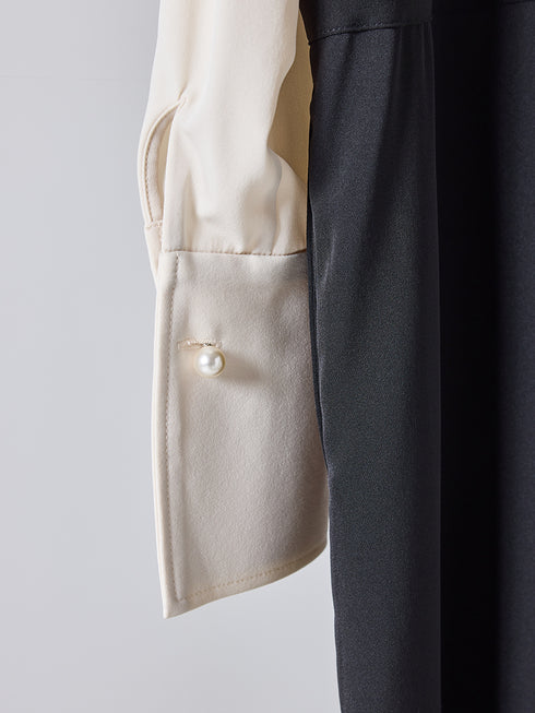 【 予約:11月下~12/上旬 】パールロングシャツOP /5436-488BKK