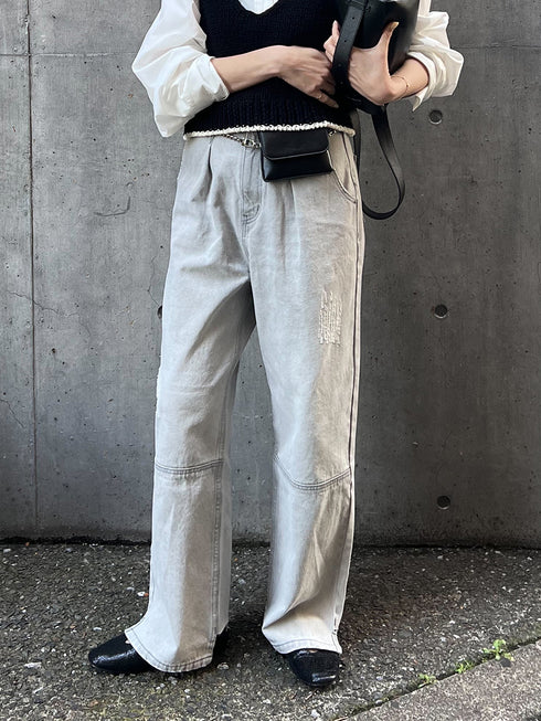 HIGH RISE TUCK WIDE PANTS【 40size 】 / L-GRAY /Y252-31067