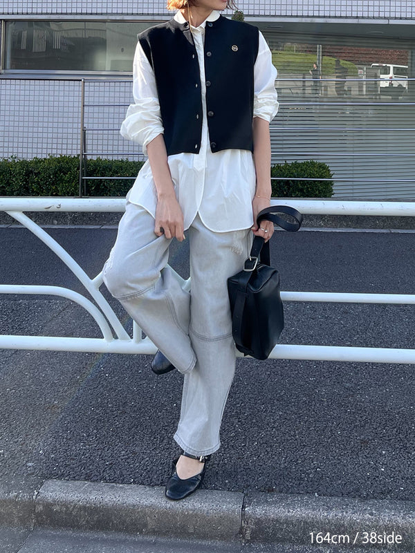 HIGH RISE TUCK WIDE PANTS / L-GRAY /Y252-31067