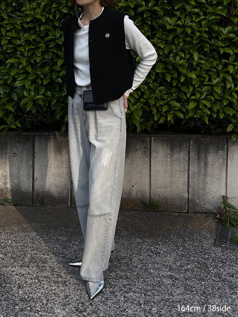 HIGH RISE TUCK WIDE PANTS【 40size 】 / L-GRAY /Y252-31067