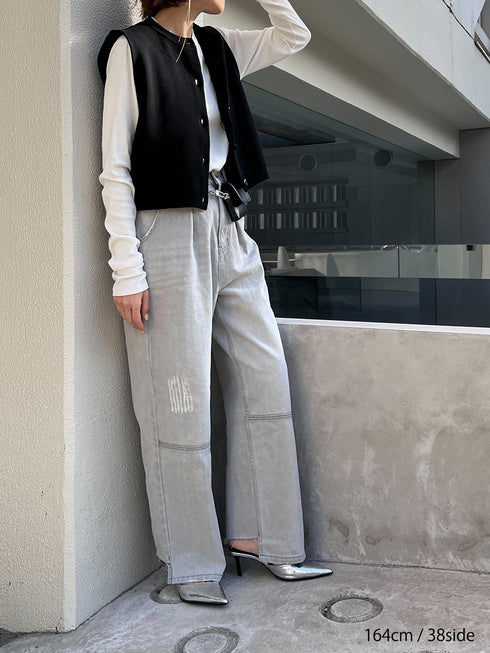 HIGH RISE TUCK WIDE PANTS【 40size 】 / L-GRAY /Y252-31067