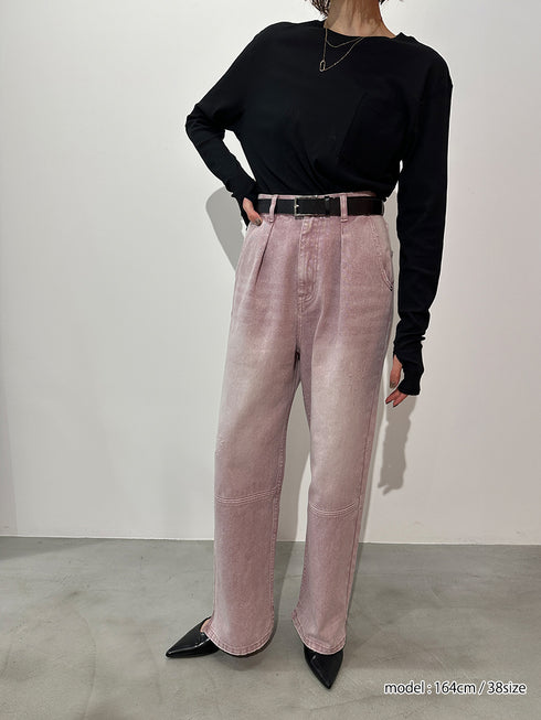 HIGH RISE TUCK WIDE PANTS / PINK /Y252-31064-4