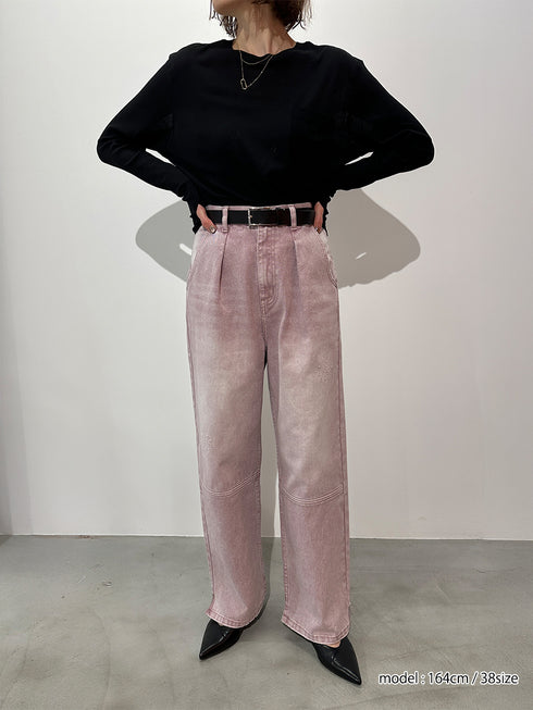 HIGH RISE TUCK WIDE PANTS / PINK /Y252-31064-4
