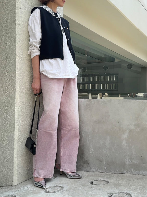 HIGH RISE TUCK WIDE PANTS / PINK /Y252-31064-2