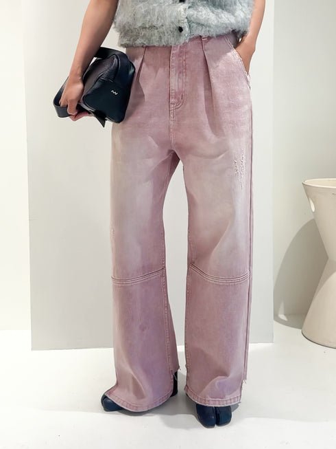【 予約:4月上旬】HIGH RISE TUCK WIDE PANTS / PINK /Y252-31064-4