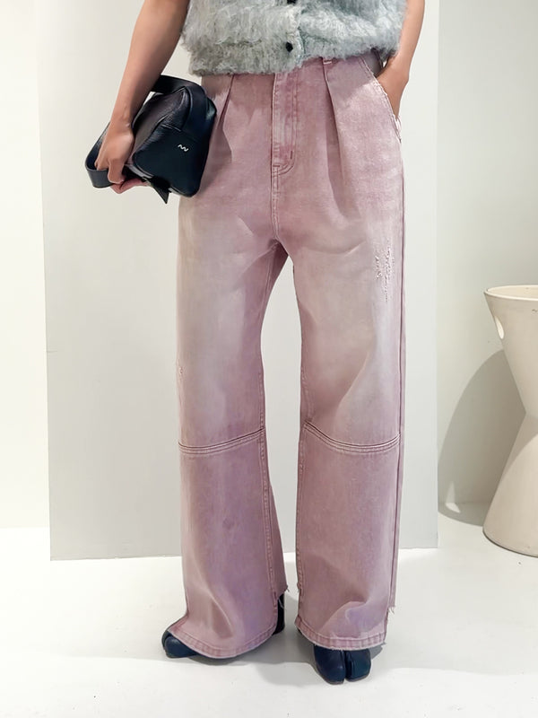 HIGH RISE TUCK WIDE PANTS / PINK /Y252-31064-3