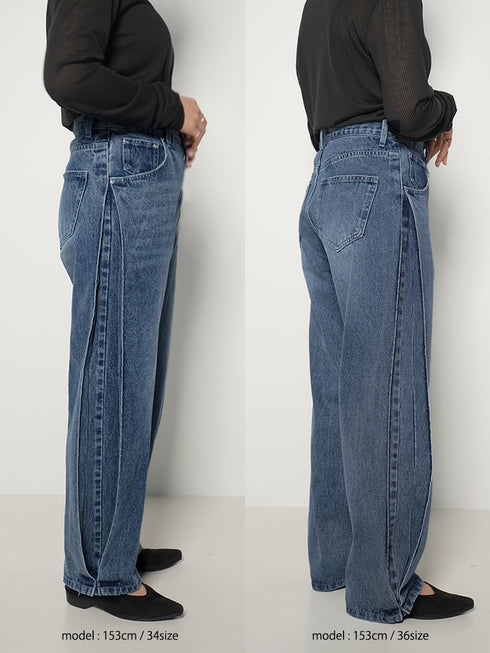 SIDE PLEATED DENIM PANTS / Y243-31045