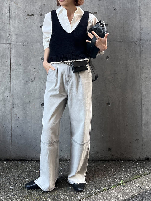 HIGH RISE TUCK WIDE PANTS【 40size 】 / L-GRAY /Y252-31067