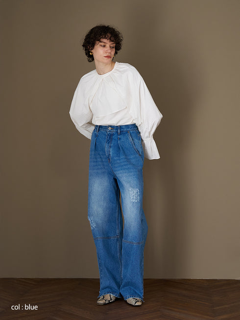 HIGH RISE TUCK WIDE PANTS /Y253-31101