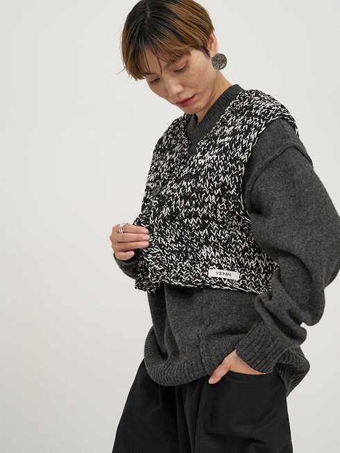 【 予約:11月下~12/上旬 】MIX HAND KNIT VEST /Y254-91117-2