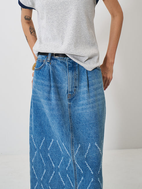 【 予約:2月上旬 】LASER CUT DENIM SK /Y261-22002