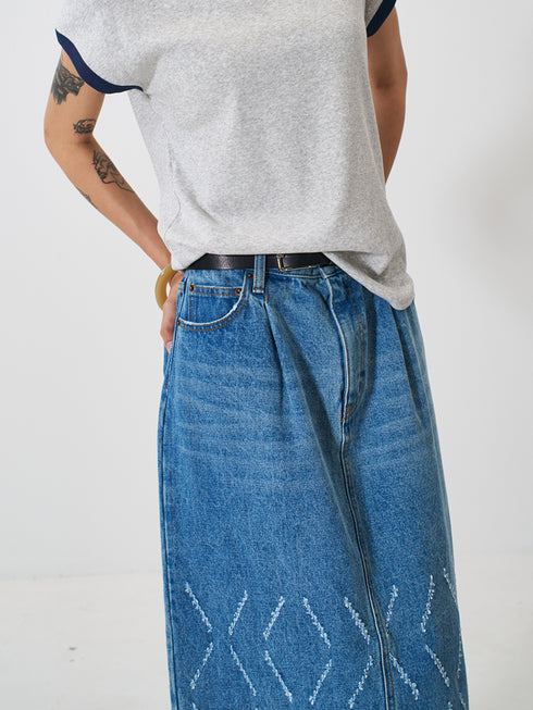 【 予約:2月上旬 】LASER CUT DENIM SK /Y261-22002