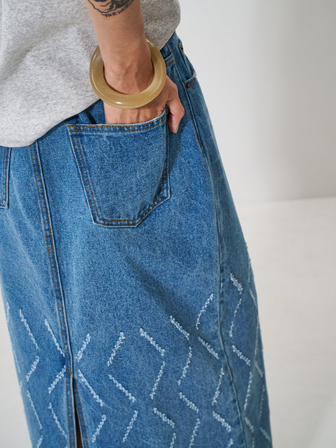 【 予約:2月上旬 】LASER CUT DENIM SK /Y261-22002