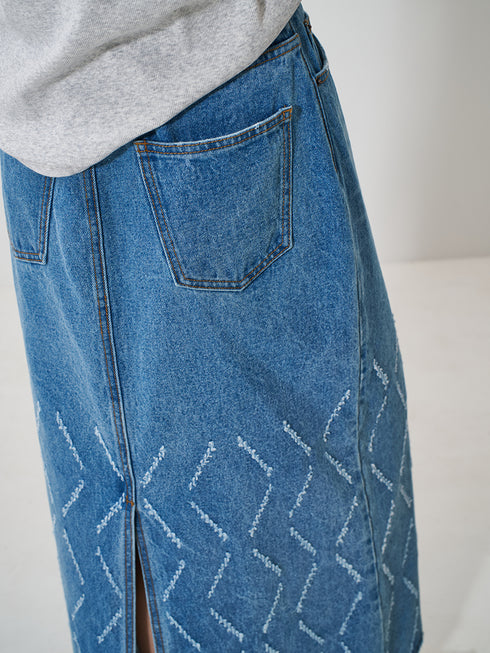 【 予約:2月上旬 】LASER CUT DENIM SK /Y261-22002