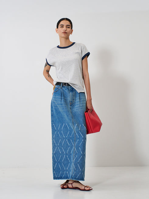 【 予約:2月上旬 】LASER CUT DENIM SK /Y261-22002