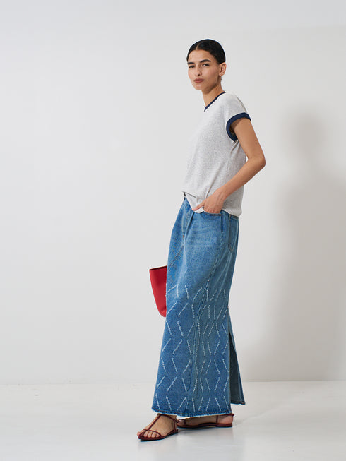 【 予約:2月上旬 】LASER CUT DENIM SK /Y261-22002