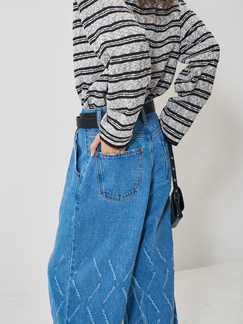 【 予約:2月上旬 】LASER CUT WIDE DENIM /Y261-31001