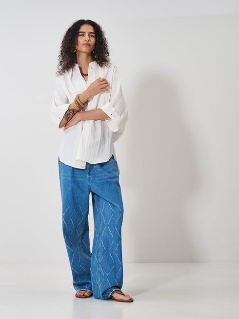 【 予約:2月上旬 】LASER CUT WIDE DENIM /Y261-31001