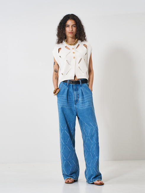 【 予約:2月上旬 】LASER CUT WIDE DENIM /Y261-31001