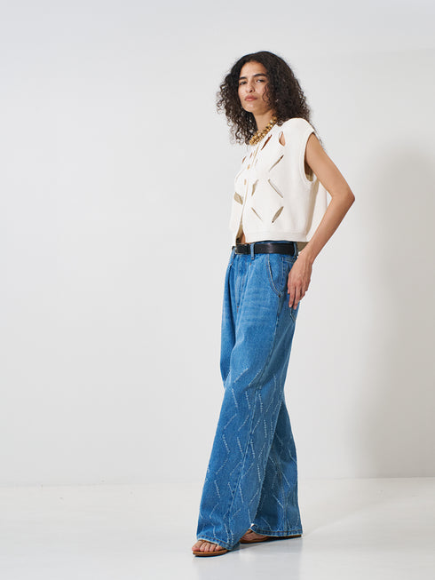 【 予約:2月上旬 】LASER CUT WIDE DENIM /Y261-31001