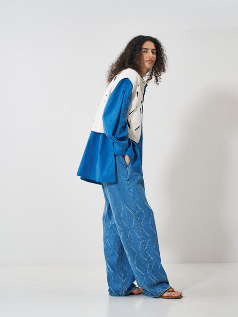 【 予約:2月上旬 】LASER CUT WIDE DENIM /Y261-31001