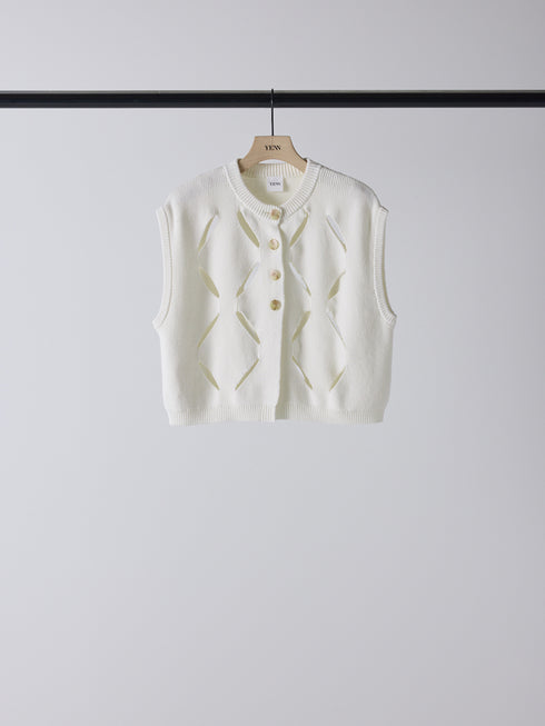 【 予約:2月上旬  】CUT OUT PATTERN VEST /Y261-91012