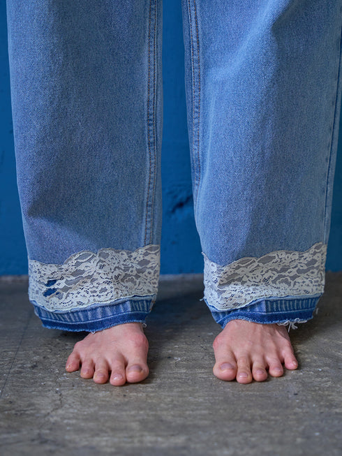【 予約:8月中旬 】LACE HEM TUCK DENIM /Y263-31097