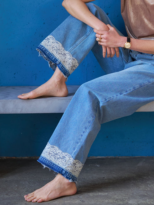 【 予約:8月中旬 】LACE HEM TUCK DENIM /Y263-31097