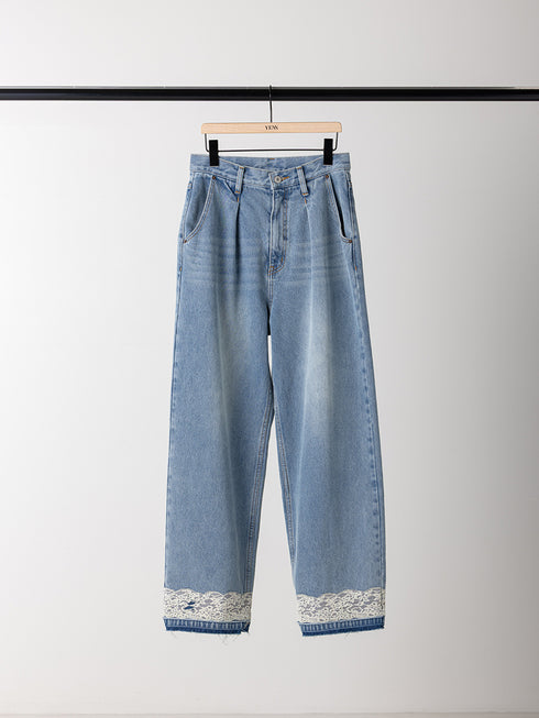 【 予約:8月中旬 】LACE HEM TUCK DENIM /Y263-31097