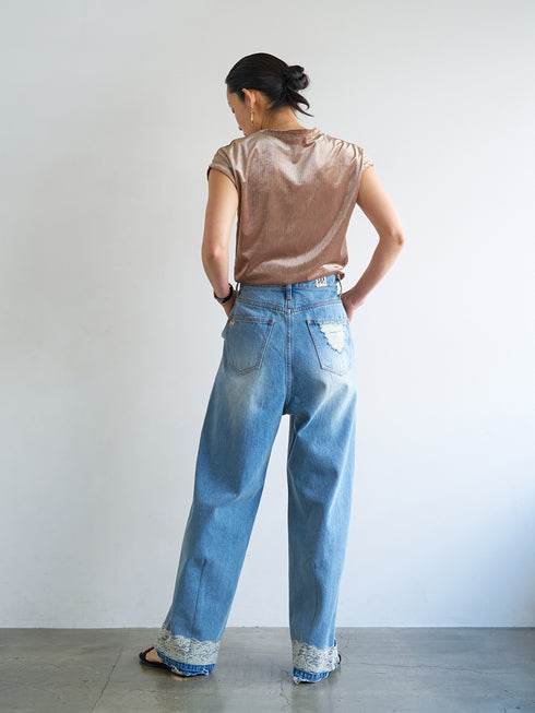 【 予約:8月中旬 】LACE HEM TUCK DENIM /Y263-31097