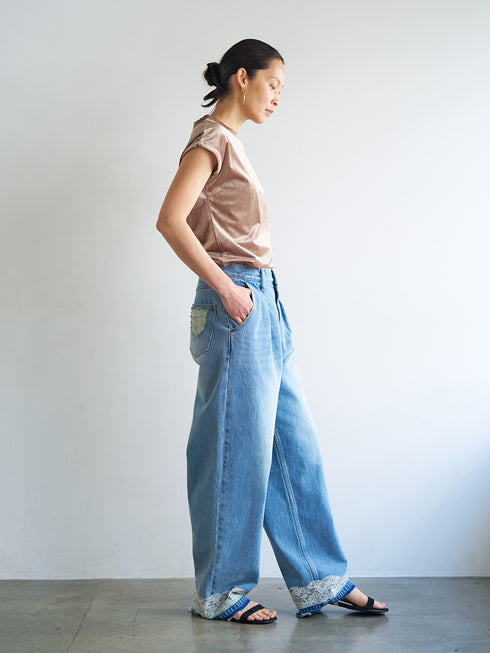 【 予約:8月中旬 】LACE HEM TUCK DENIM /Y263-31097