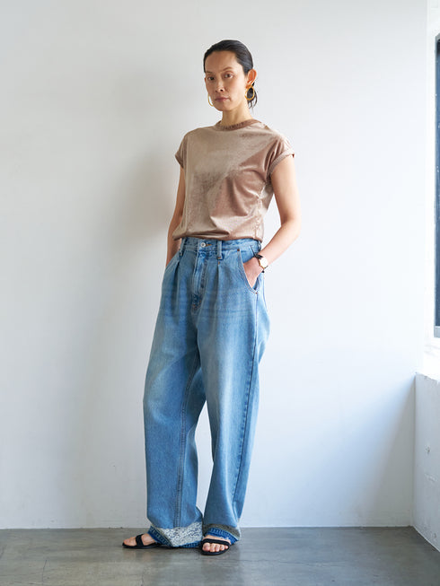 【 予約:8月中旬 】LACE HEM TUCK DENIM /Y263-31097