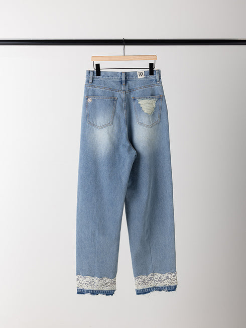 【 予約:8月中旬 】LACE HEM TUCK DENIM /Y263-31097