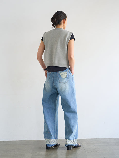 【 予約:8月中旬 】LACE HEM TUCK DENIM /Y263-31097