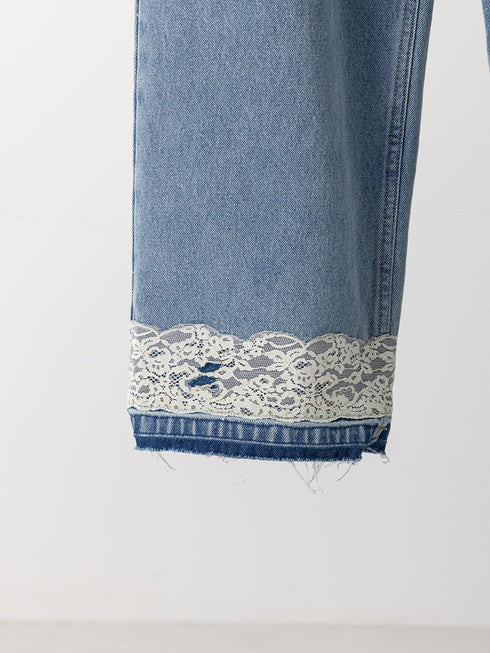 【 予約:8月中旬 】LACE HEM TUCK DENIM /Y263-31097