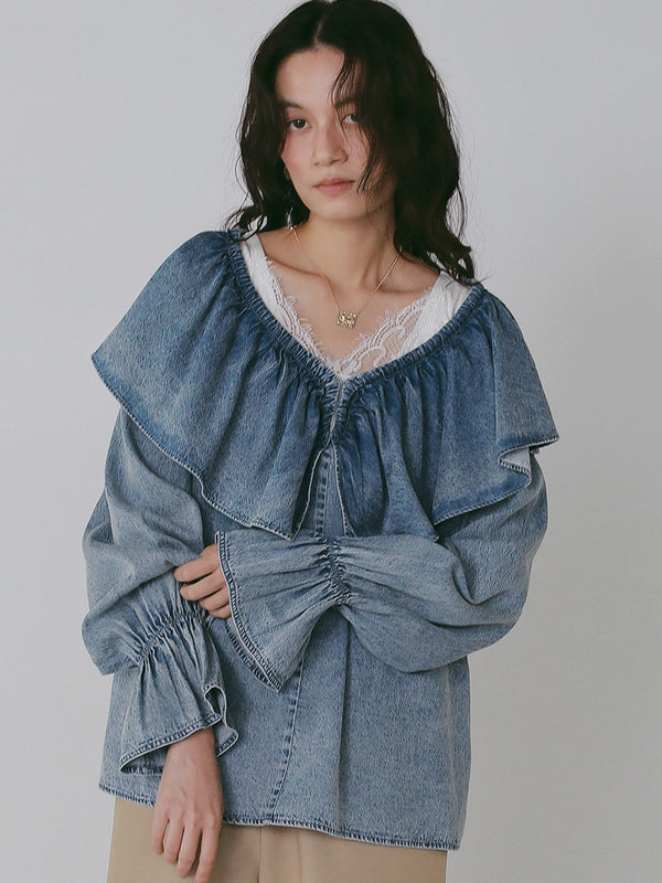 【 予約:12月中旬 】オーバーフリルデニムBL /1566-689BL