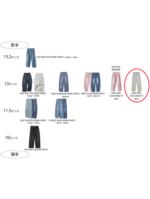 HIGH RISE TUCK WIDE PANTS / L-GRAY /Y252-31067-2