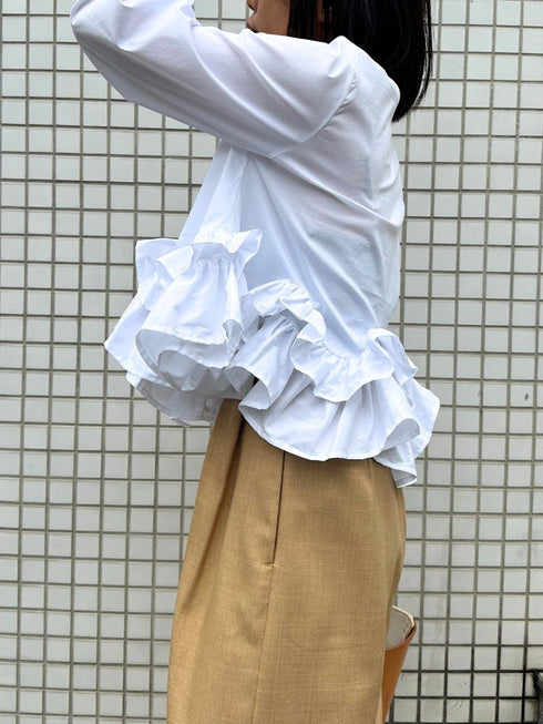 【 予約:2月中旬 】ペプラムフリル2WAYブラウス /M261-13005