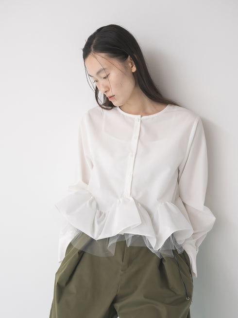 【 予約:1月中旬 】TULLE PEPLUM BLOUSE /M264-18168