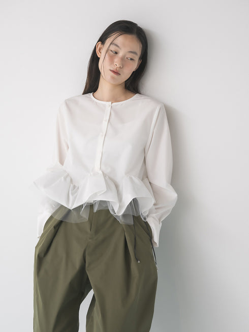 【 予約:1月中旬 】TULLE PEPLUM BLOUSE /M264-18168