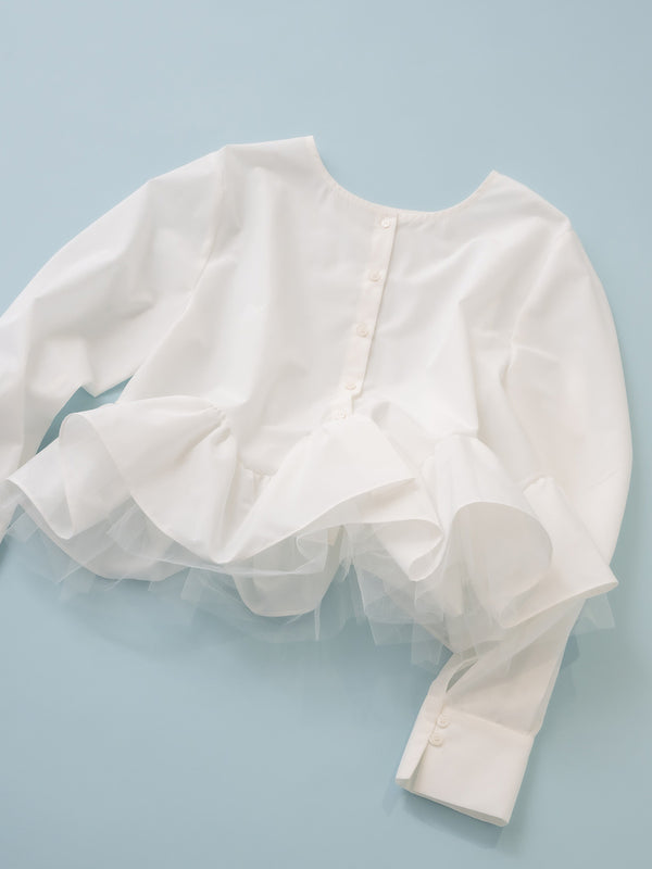 【 予約:1月中旬 】TULLE PEPLUM BLOUSE /M264-18168