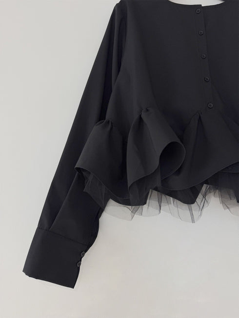 【 予約:1月中旬 】TULLE PEPLUM BLOUSE /M264-18168